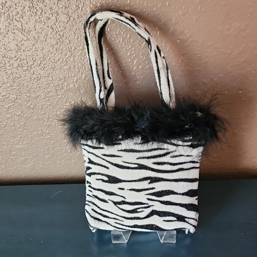 Zebra Print Gift Bag with Black Fur Trim
